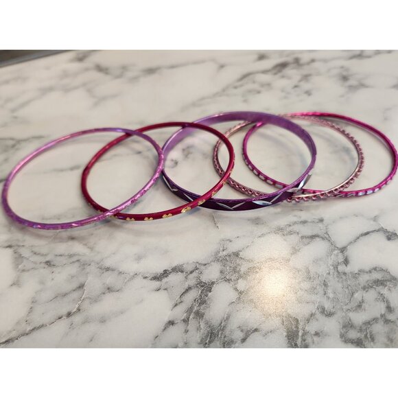Set Of 5 Pink & Purple Metal Bangle Bracelets - Picture 4 of 6